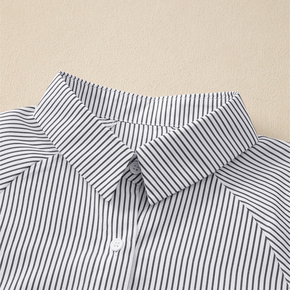 Smocked Cuffed Striped Boyfriend‎ Shirt with Pocket - Picture 9 of 14